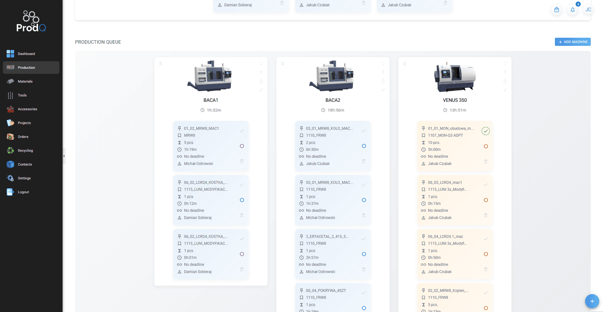 ProdQ system MES – Kolejka produkcji